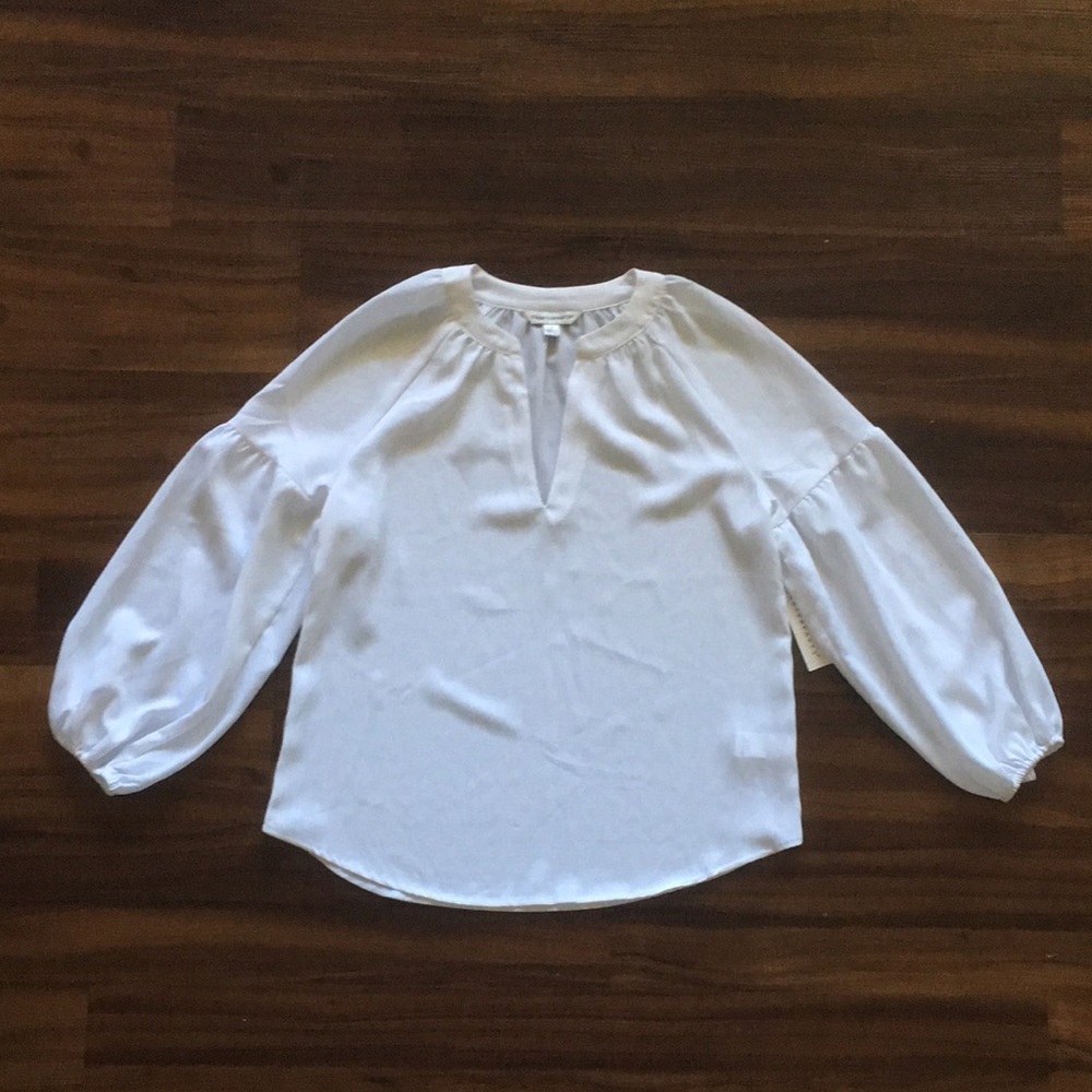 Counterparts Sz Small White Blouse Loose Long Sleeve Dropped Shoulder V Neck New